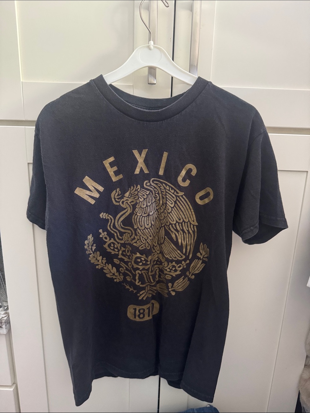 Mexico Graphic Short Sleeve T-Shirt - Black with Gold Print